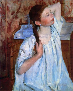 Mary Cassatt Painting - Girl Arranging Her Hair mothers children Mary Cassatt